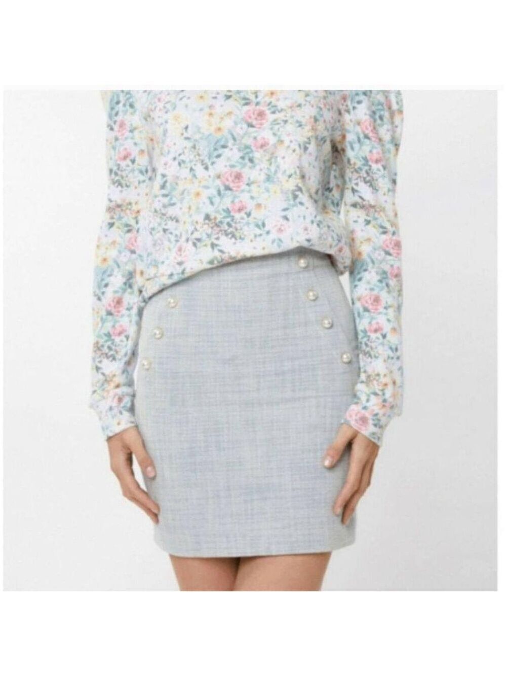 Generation Love Women's Adi Pencil Skirt Blue White Tweed Above Knee Lined S